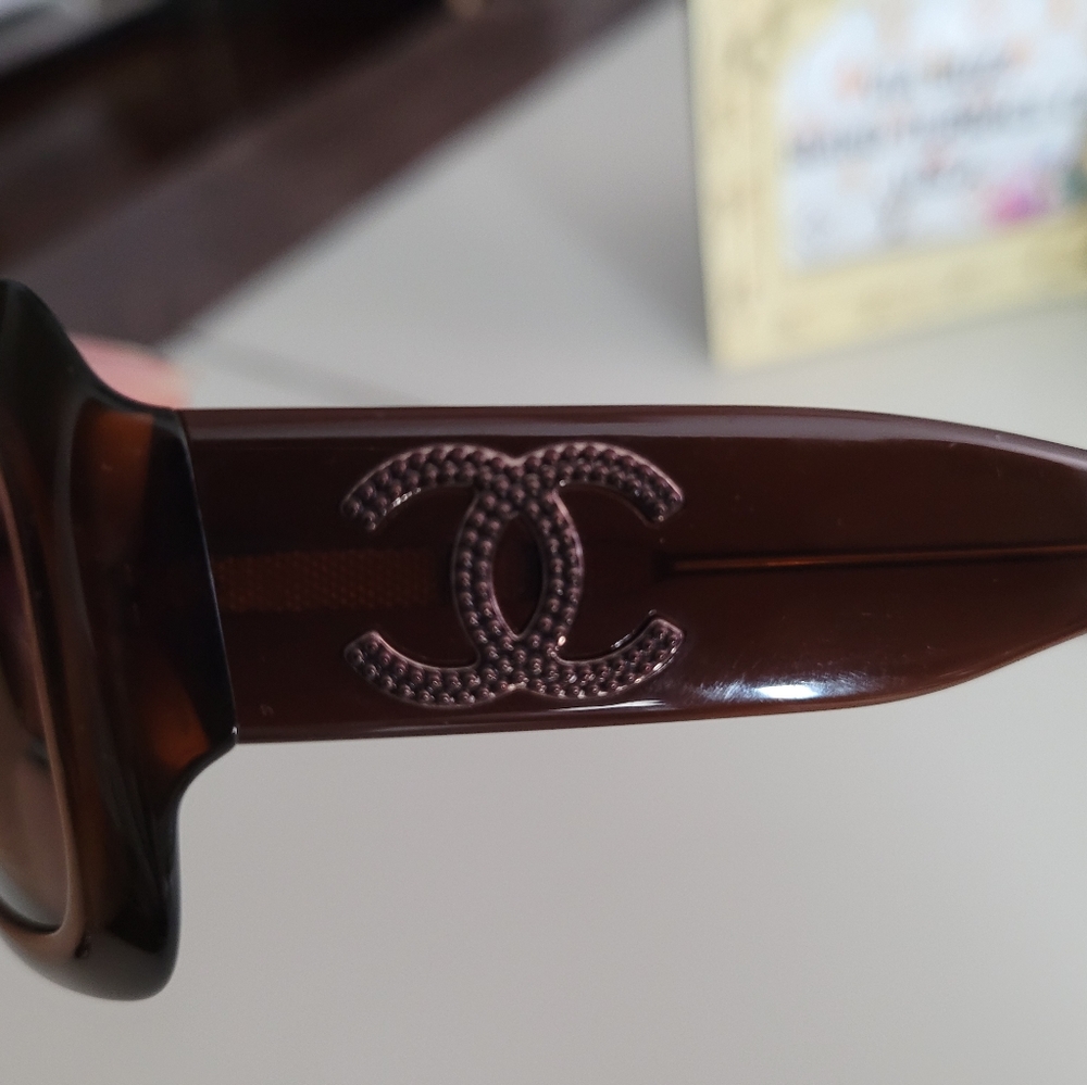 Authentic Chanel Cc Logo Rectangular Sunnies Brow… - image 3